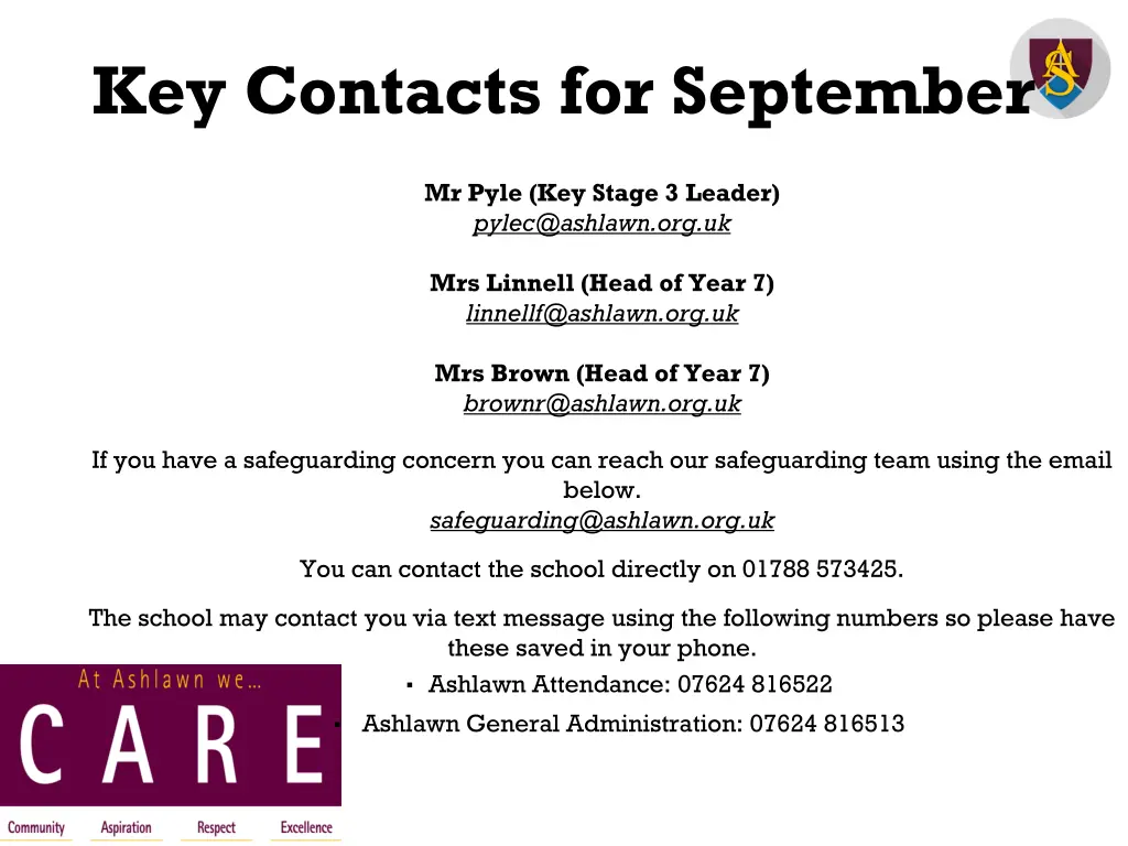 key contacts for september