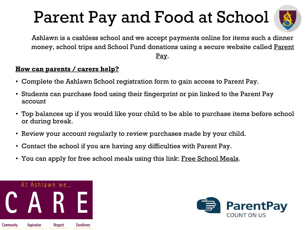 parent pay and food at school