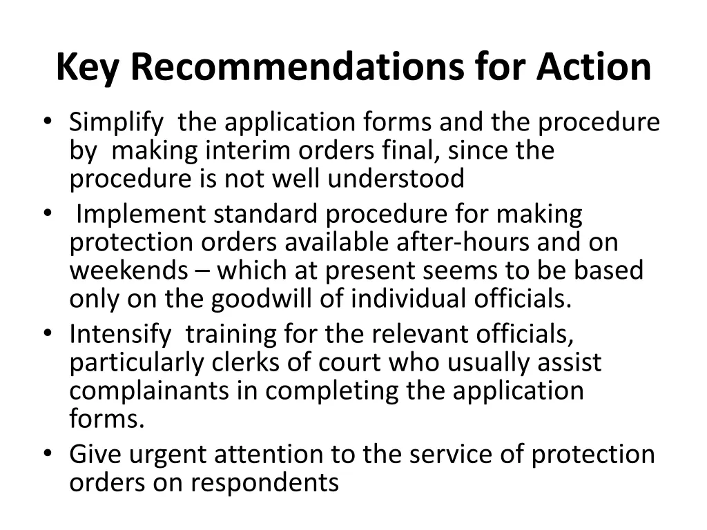 key recommendations for action simplify