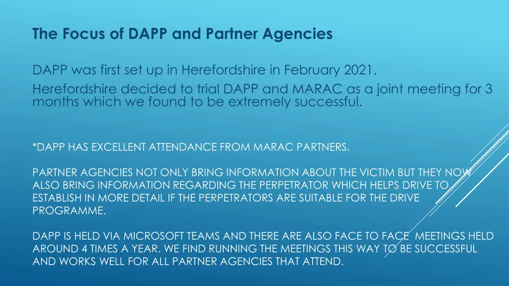 the focus of dapp and partner agencies