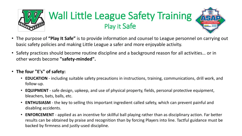 wall little league safety training wall little 1
