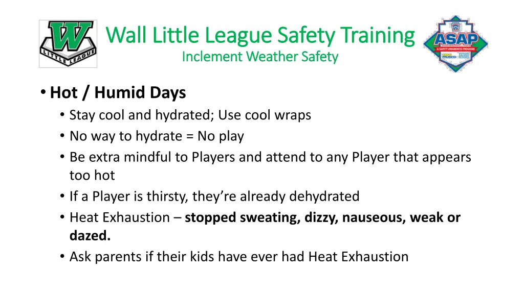 wall little league safety training wall little 10