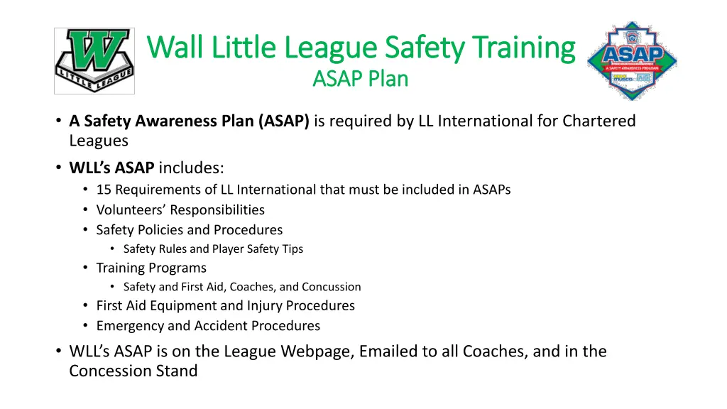 wall little league safety training wall little 2