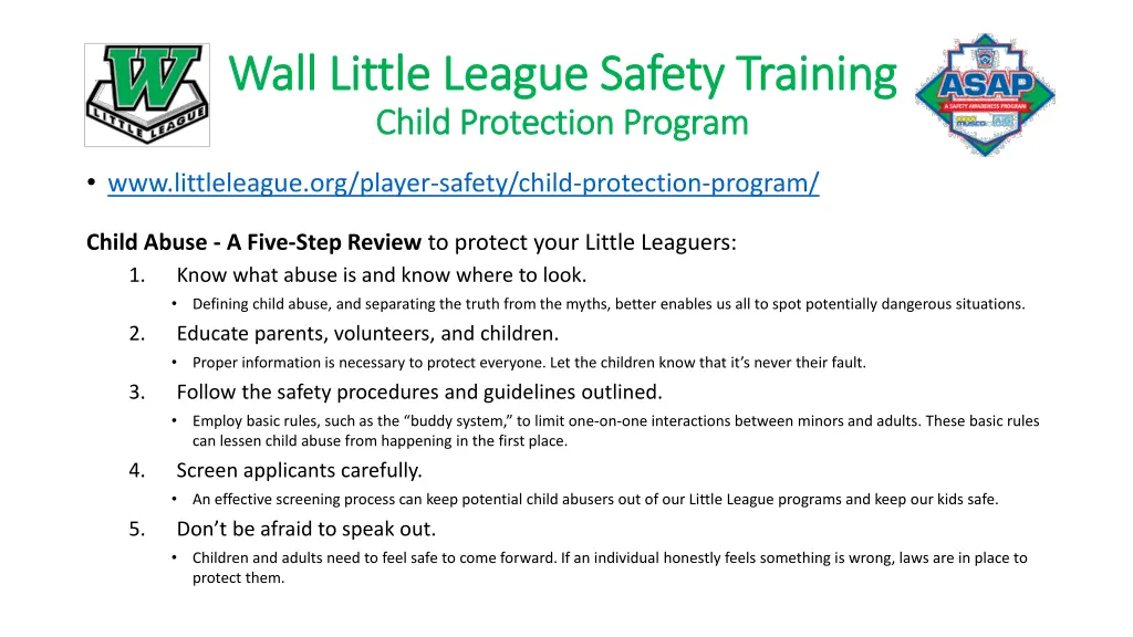 wall little league safety training wall little 4