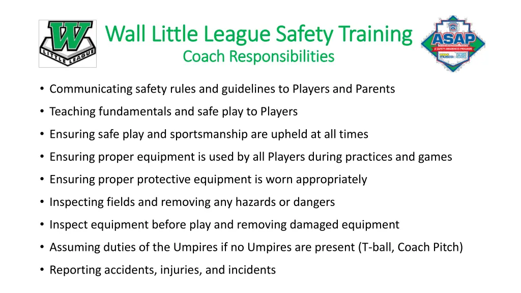 wall little league safety training wall little 5