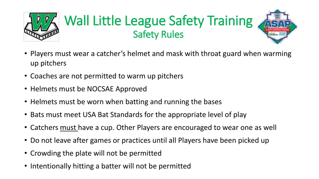 wall little league safety training wall little 6