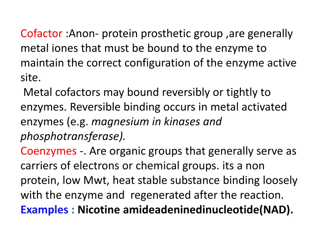 cofactor anon protein prosthetic group