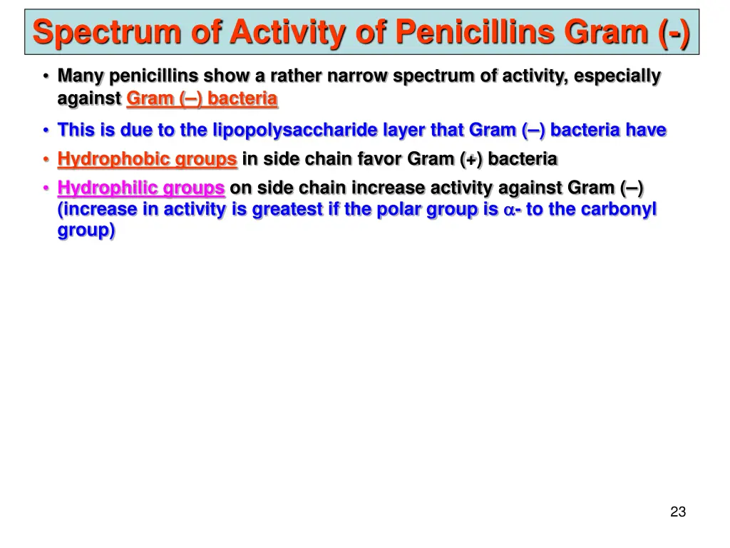 spectrum of activity of penicillins gram