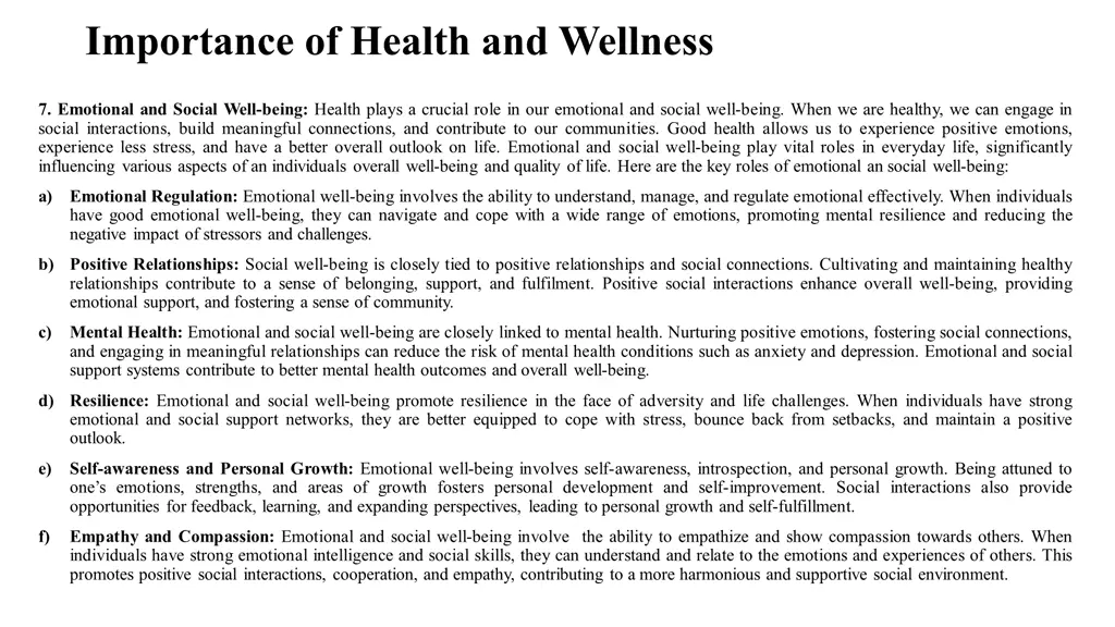 importance of health and wellness