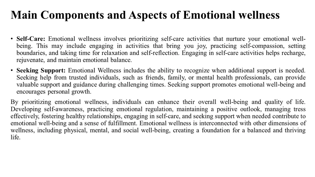 main components and aspects of emotional wellness