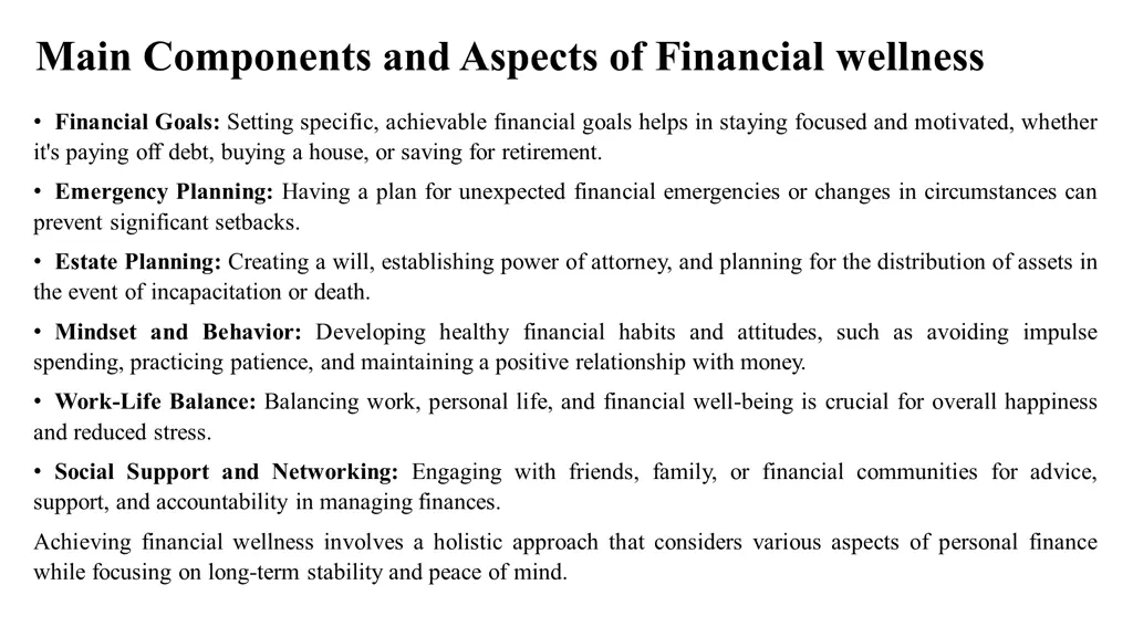 main components and aspects of financial wellness