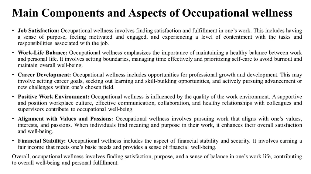 main components and aspects of occupational