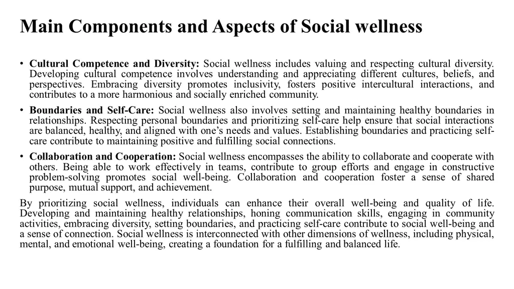 main components and aspects of social wellness