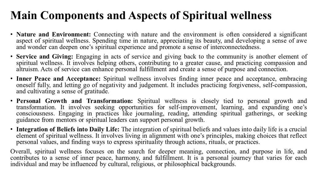 main components and aspects of spiritual wellness