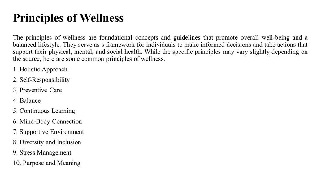 principles of wellness