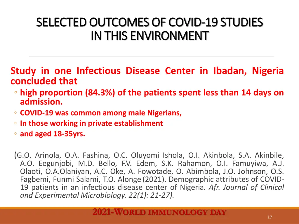 selected outcomes of covid selected outcomes