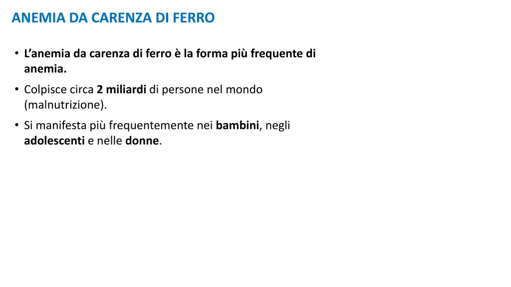 anemia da carenza di ferro