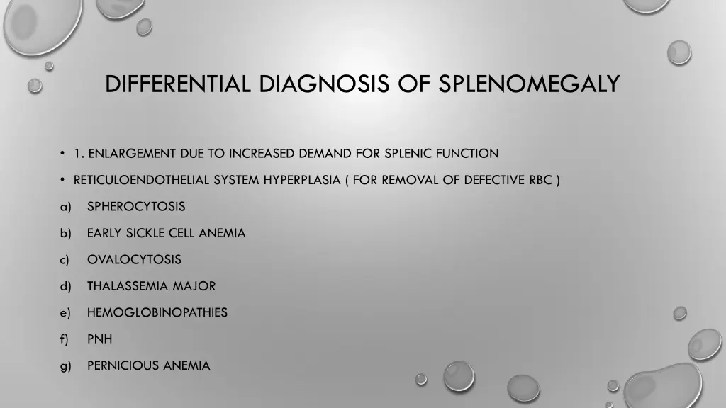 differential diagnosis of splenomegaly