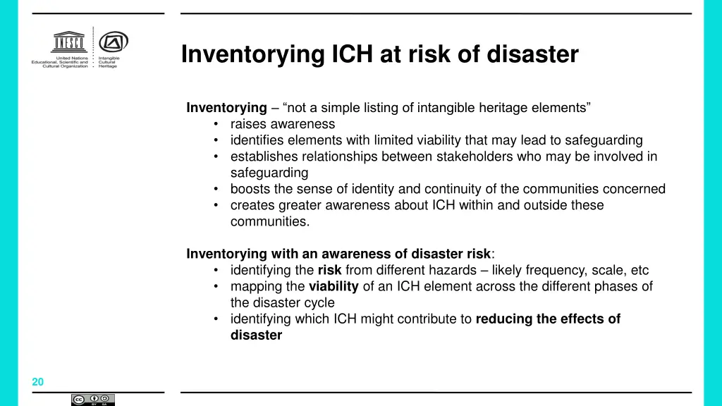 inventorying ich at risk of disaster
