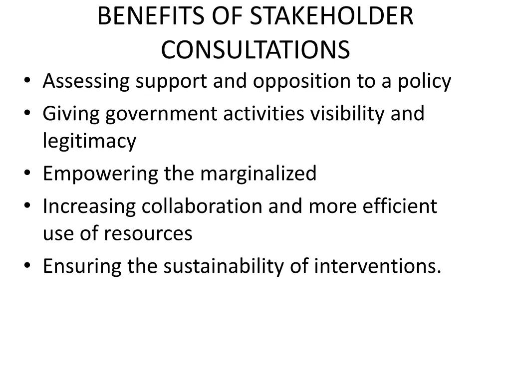 benefits of stakeholder consultations assessing