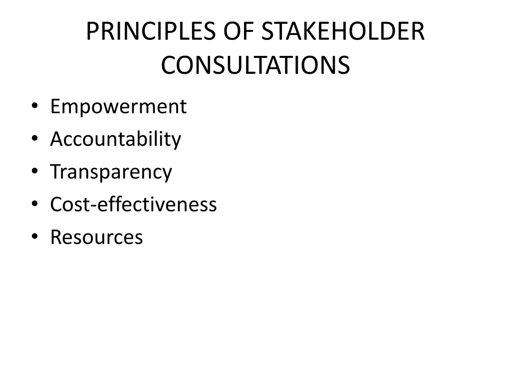 principles of stakeholder consultations