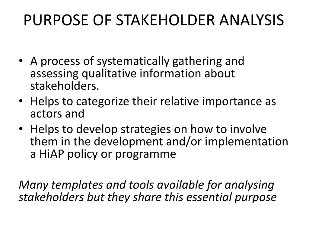 purpose of stakeholder analysis