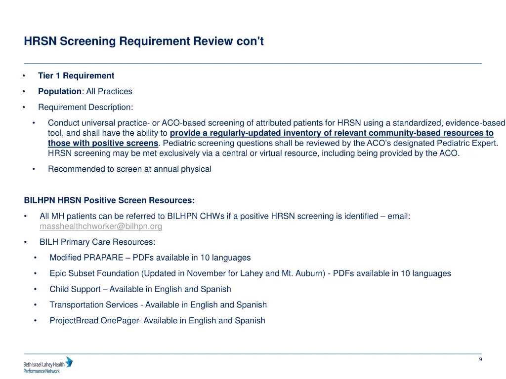 hrsn screening requirement review con t