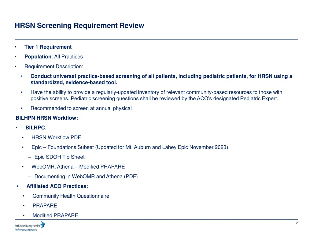 hrsn screening requirement review