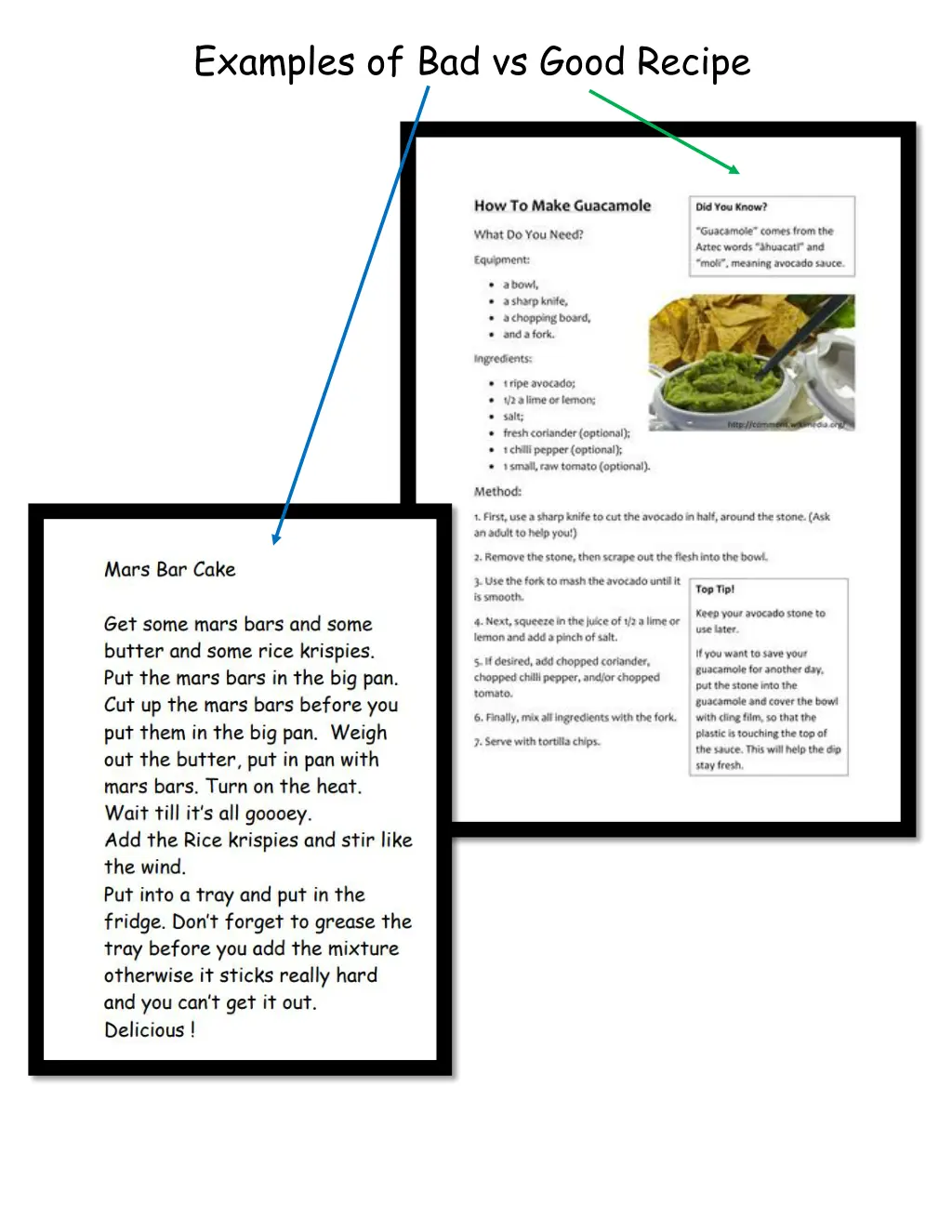 examples of bad vs good recipe