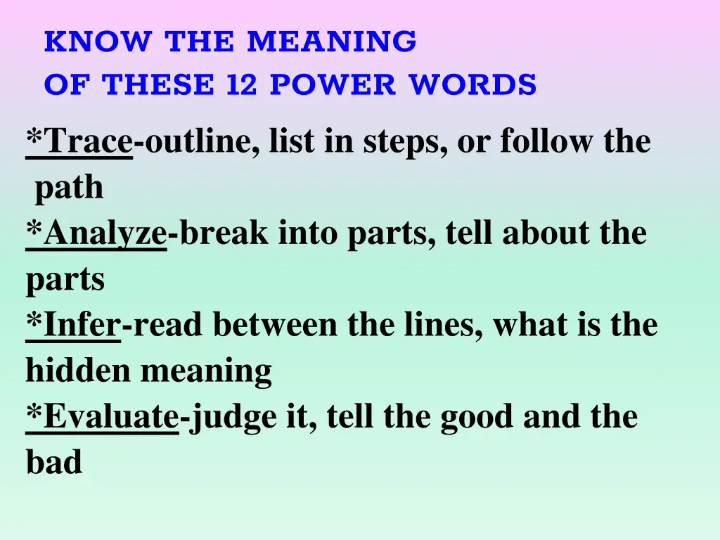 know the meaning of these 12 power words trace