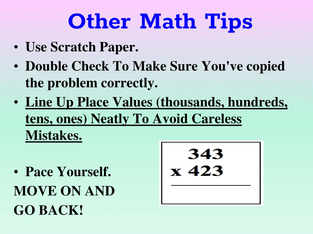 other math tips use scratch paper double check