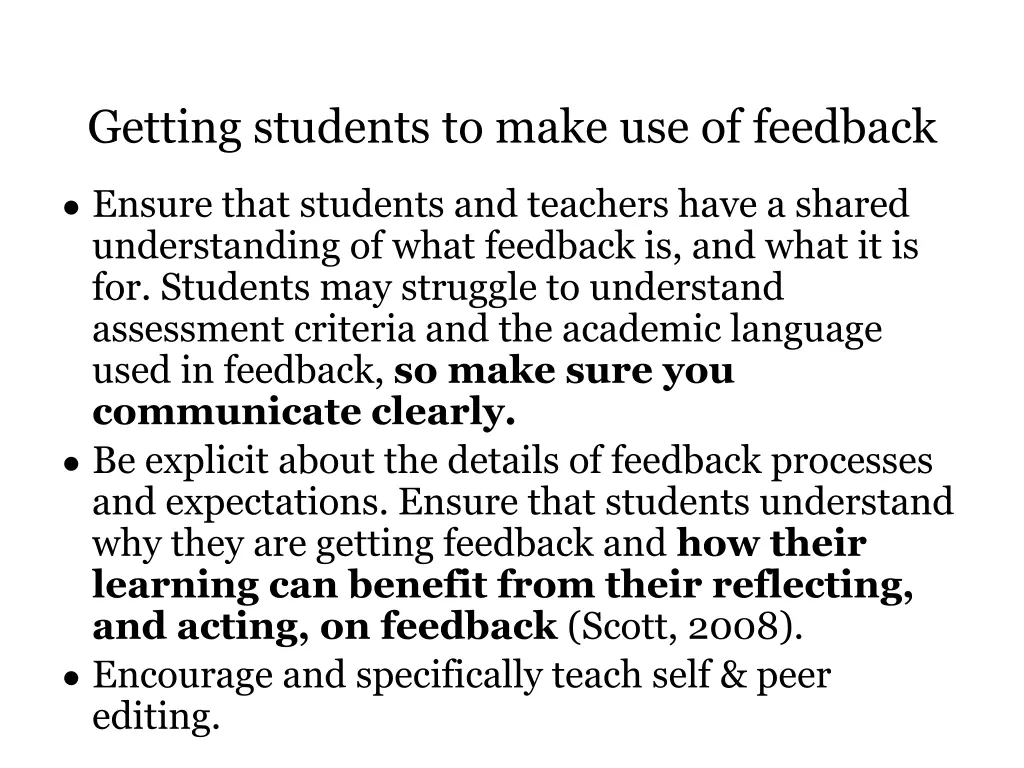 getting students to make use of feedback