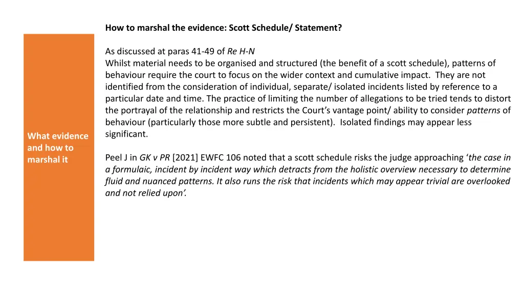 how to marshal the evidence scott schedule