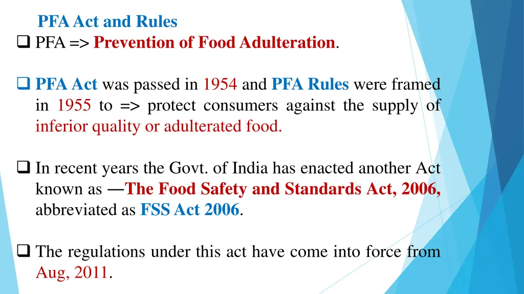 pfa act and rules pfa prevention of food