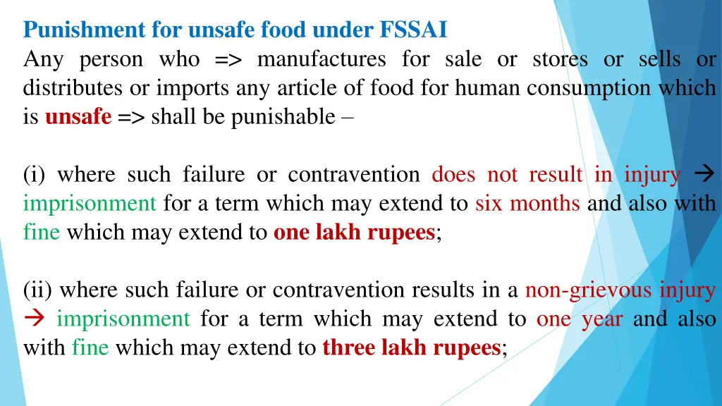 punishment for unsafe food under fssai any person