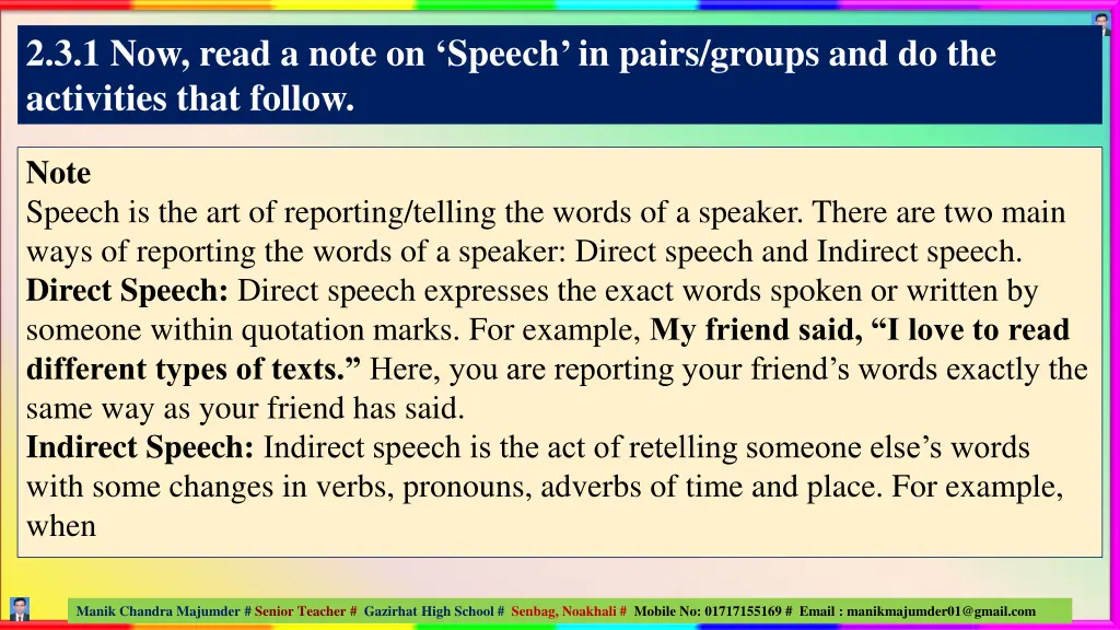 2 3 1 now read a note on speech in pairs groups