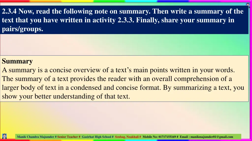 2 3 4 now read the following note on summary then