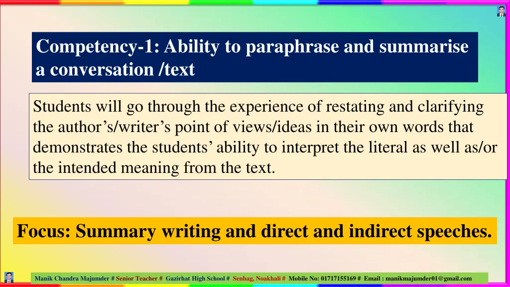 competency 1 ability to paraphrase and summarise