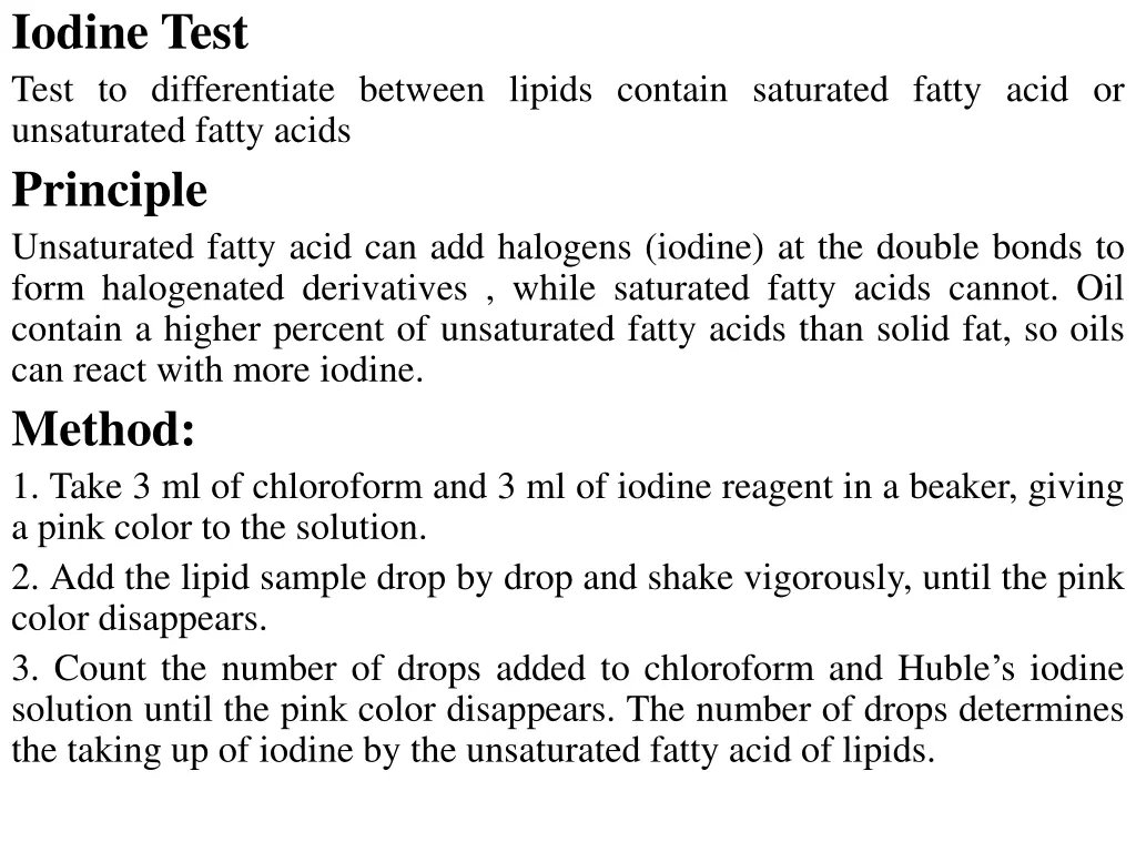 iodine test test to differentiate between lipids