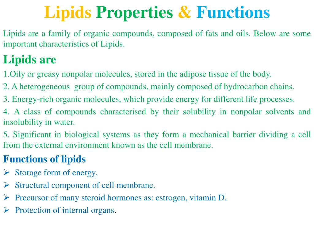 lipids properties functions