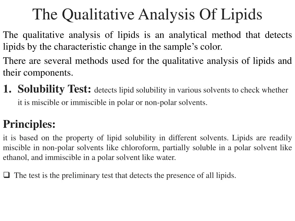 the qualitative analysis of lipids