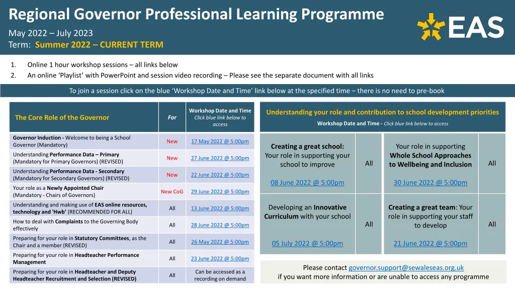 regional governor professional learning programme 1