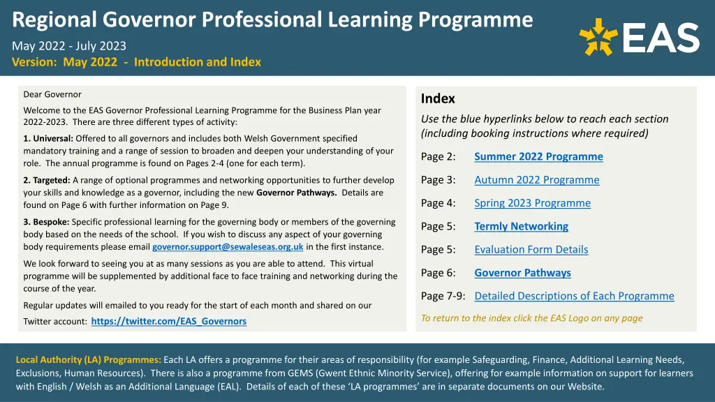 regional governor professional learning programme