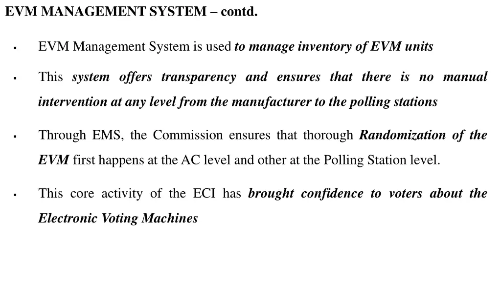 evm management system contd