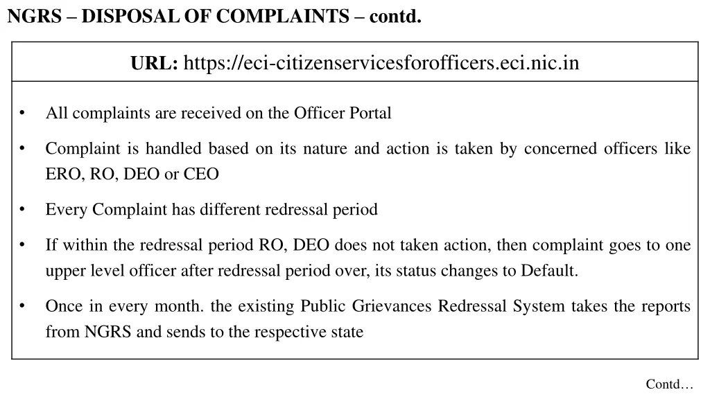 ngrs disposal of complaints contd