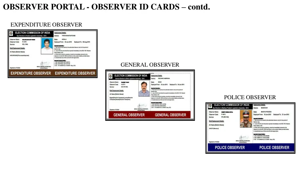 observer portal observer id cards contd