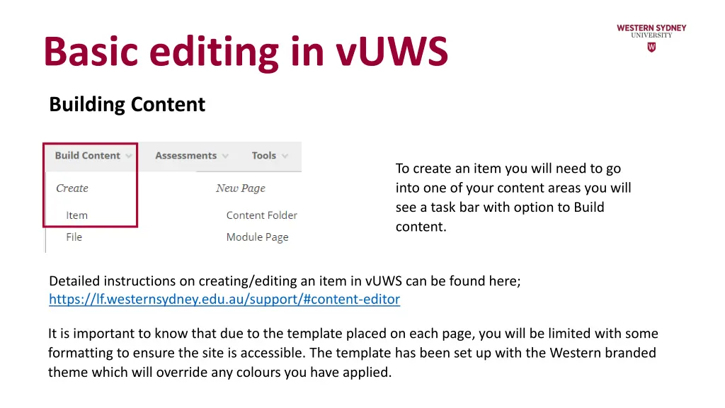 basic editing in vuws