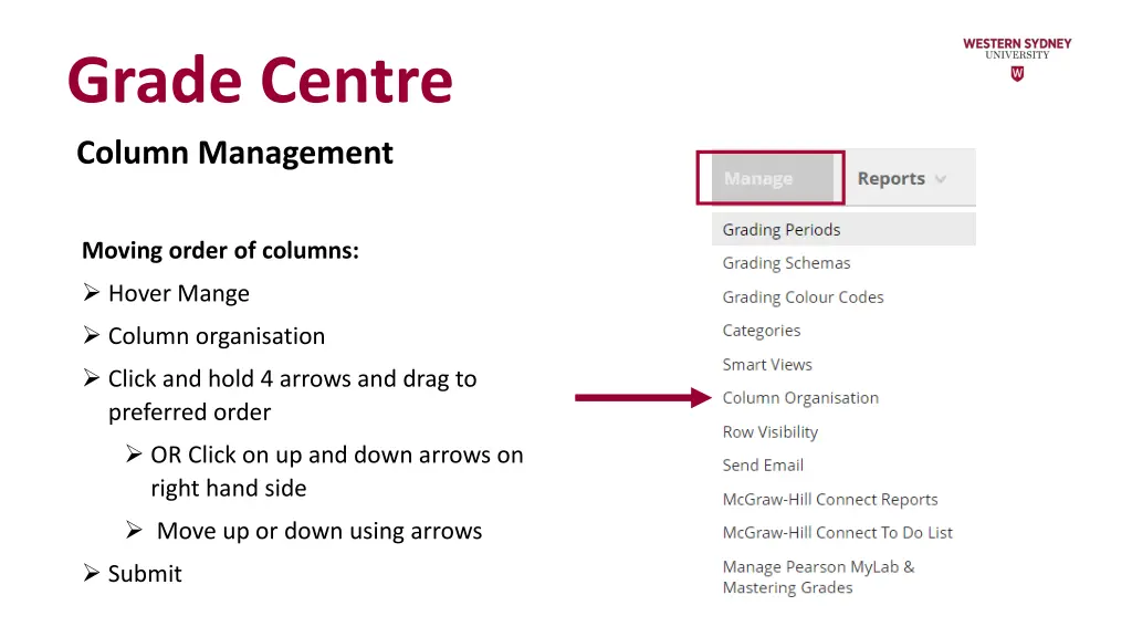 grade centre column management