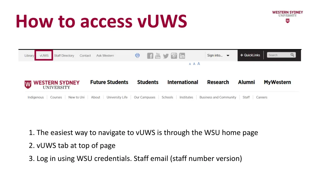 how to access vuws