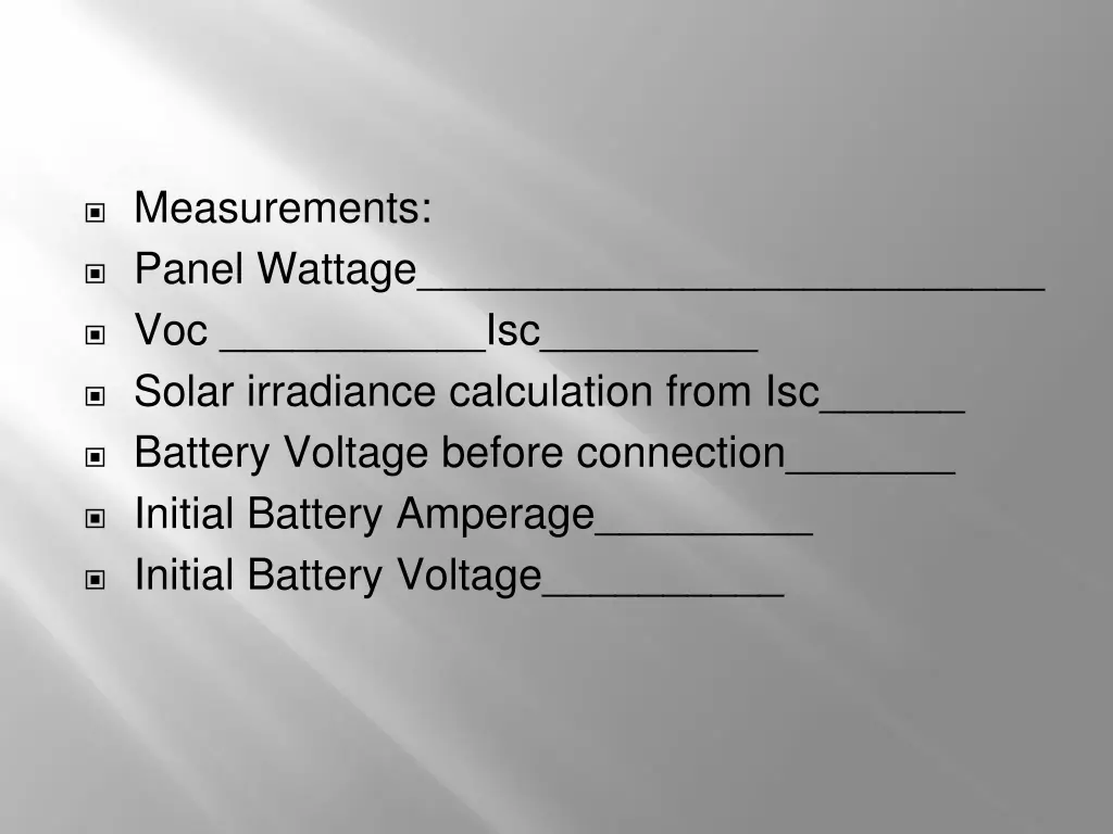 measurements panel wattage voc isc solar